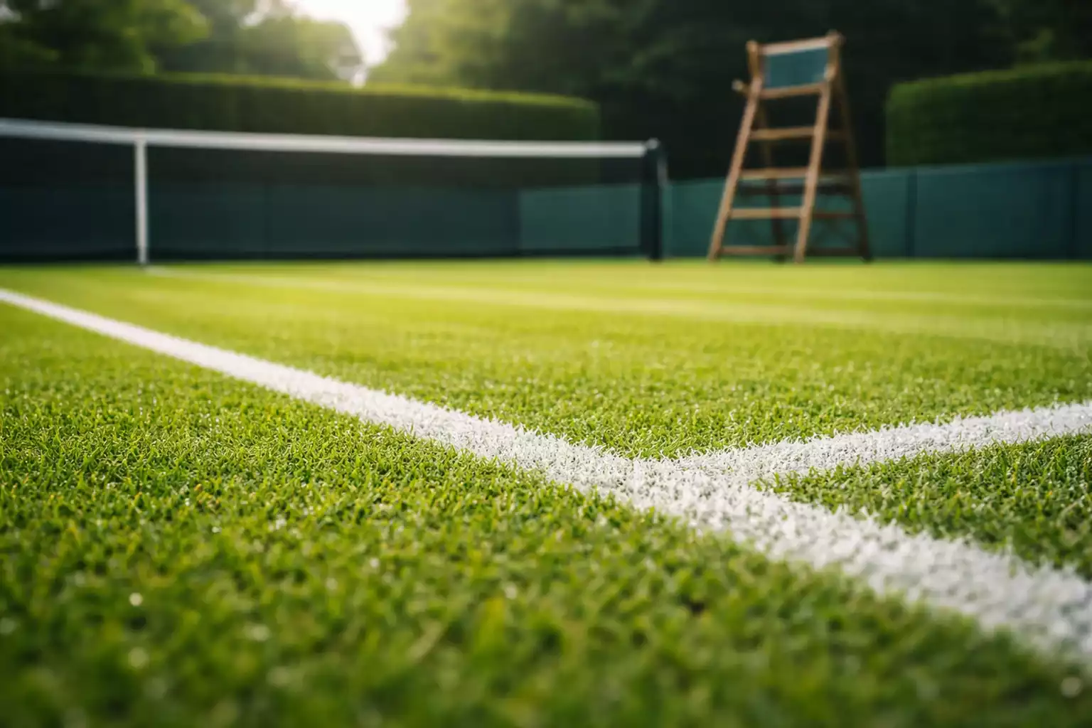 Campo da tennis in erba con dettaglio della superficie verde
