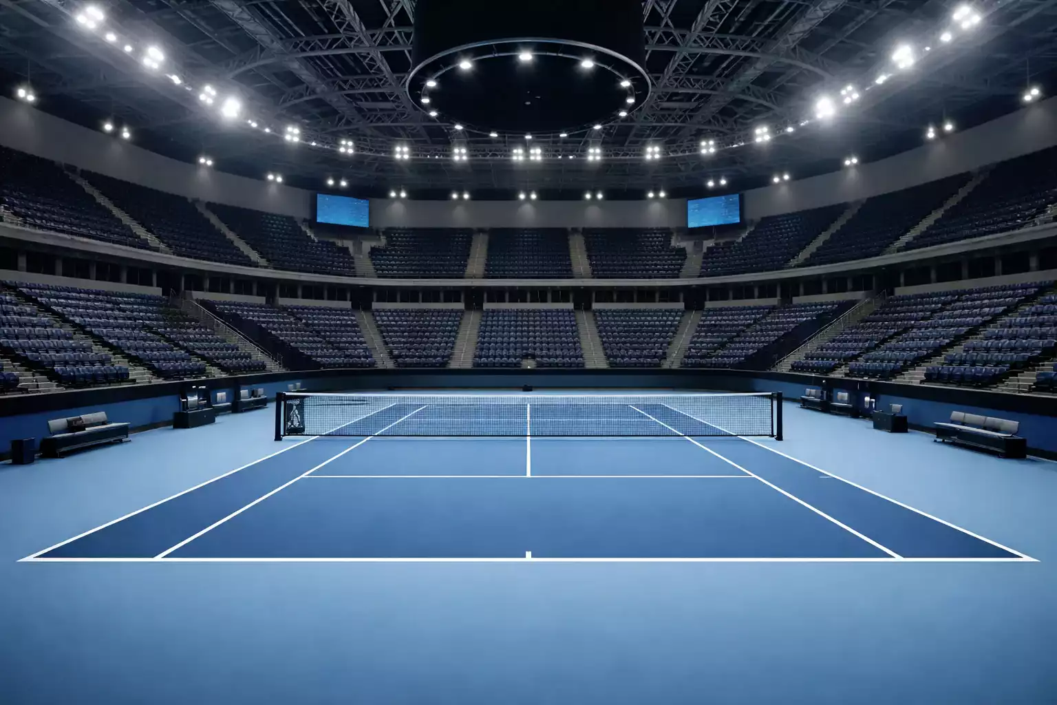 Campo da tennis indoor con illuminazione artificiale
