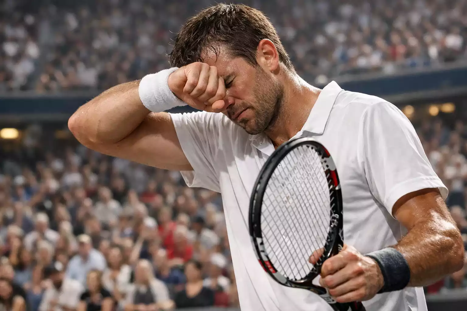 Tennista che mostra tensione durante un momento decisivo