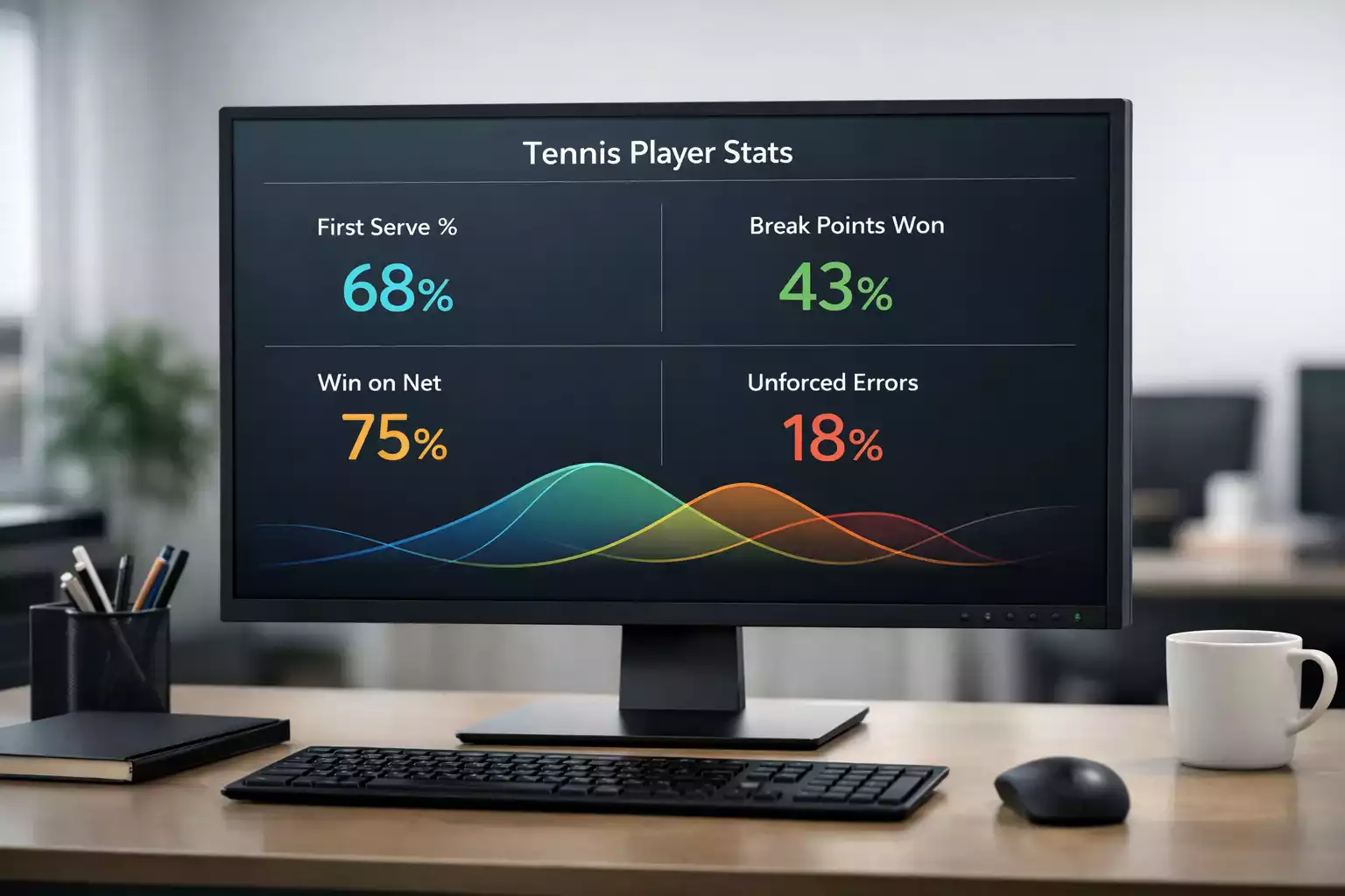 Schermo che mostra statistiche dettagliate di un giocatore di tennis