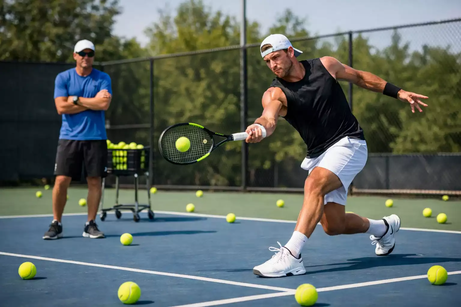 Tennista durante un allenamento intenso sul campo
