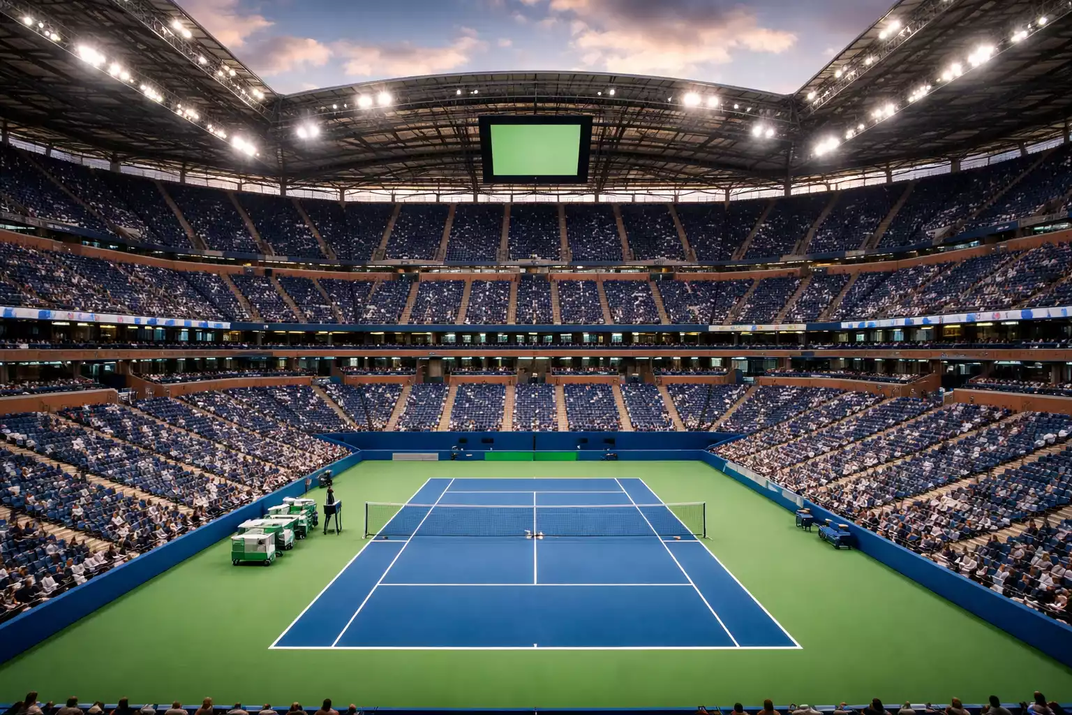 Arthur Ashe Stadium di New York illuminato di sera